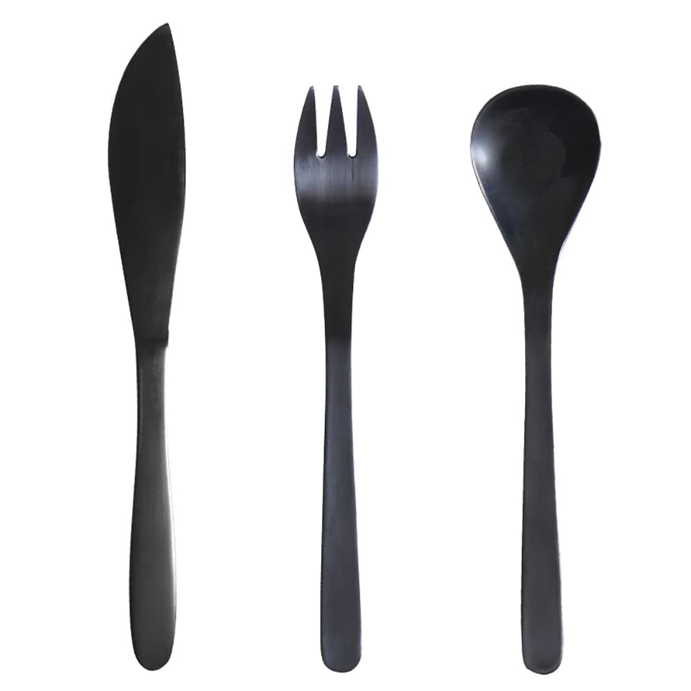 Besteckset Edelstahl mit Organizer-Tasche Reise Camping Besteck Geschirr Geschirr Set für Picknick Schule Messer Gabel Löffel Set Schwarz (9 Sets mit 45 Stück)