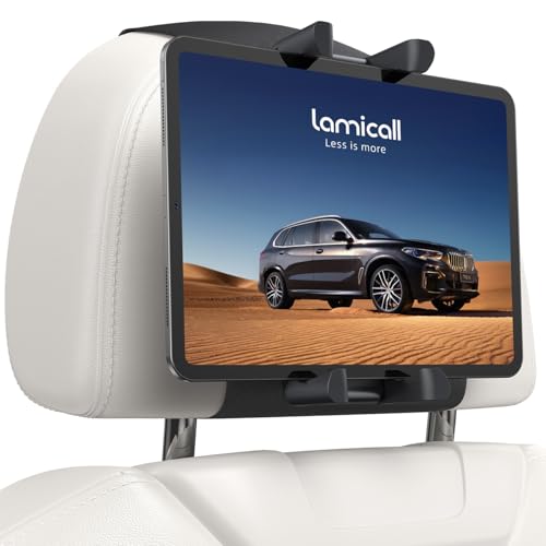 Lamicall Car Tablet Holder for Kids - [Silicone Wide Clip] Universal 360°Rotating Headrest Car Mount, Foldable Backseat Holder for iPad Pro 13/11/10.5/9.7, Air Mini 6 5 4 3, Phone, Tab, 6.1-13” Device