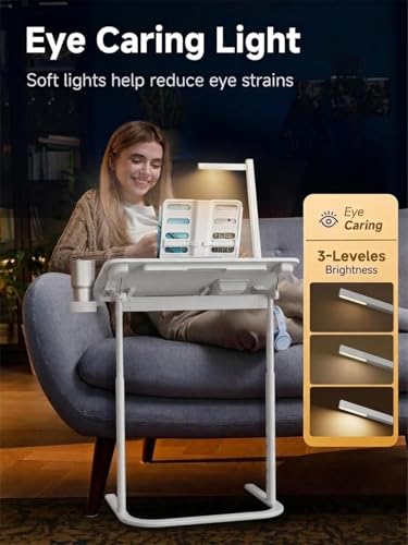 Image of HOMERK SAIJI TV Tray Table Heavy Duty Extra Large, Height & Tilt Adjustable Portable Laptop Desk for Couch & Bedside, Upgraded Dinner Tray for Adults & Kids Eating & Work, Black Grey F3