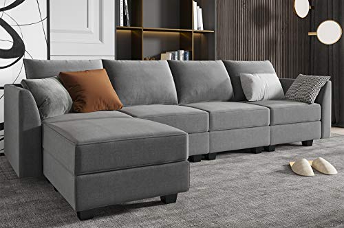 Honbay Grey Sectional Couch With Reversible Chaise Modern L-Shape Sofa 4-Seat Couch Modular Sectional Sofa #TOP2