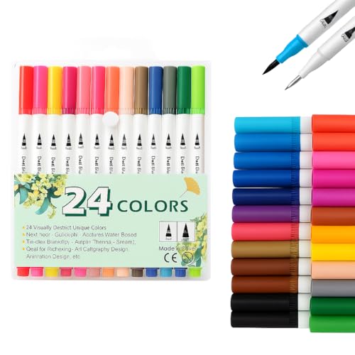Conjunto de Canetas Brush 24 36 60 80 Cores Sortidas kit canetas coloridas desenho profissional artistico infantil estojo maleta pincel maker ponta fina Canetinha Dupla para Lettering (24)