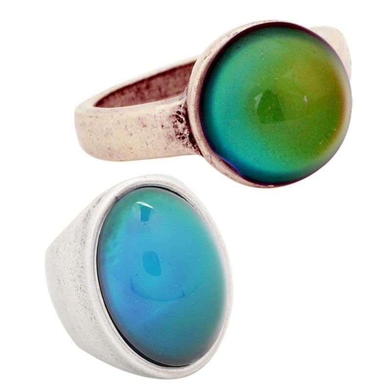 LOKILOKI Juego De 2 Uds De Anillos Vintage De Anillos En Los Dedos, Anillo De Humor Que Cambia De Color, Anillos De Boda De Fuerza para Mujeres Y Hombres, Joyería
