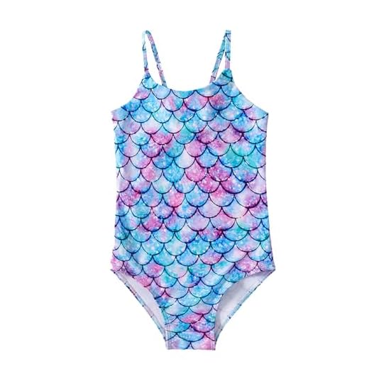 Metaparty Maillot de Bain 1 Piece pour Fille, Sirène Plage Maillot de Bain avec 10pcs Sirène Tatouage Autocollants, Maillot Bain Plage Séchage Rapide (FR/ES, Numérique, 150, Taille Normale, Blue)