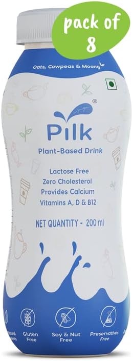 Pilk- Plant Milk | Made of Fresh Oats, Cowpeas & Moongs | Vegan Milk | Oat Milk | Dairy Free | Lactose Free (Pack of 8, 200 ml each)