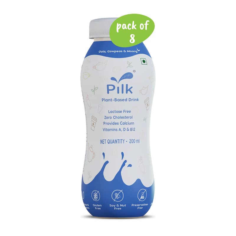 Pilk- Plant Milk | Made of Fresh Oats, Cowpeas & Moongs | Vegan Milk | Oat Milk | Dairy Free | Lactose Free (Pack of 8, 200 ml each)