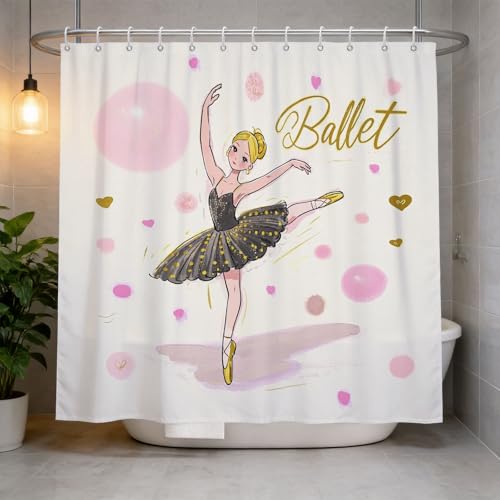 Hongduo 3D Duschvorhang 120x200 Cartoon Ballett Muster Antischimmel Wasserdicht Duschvorhänge Prinzessin Ballett Shower Curtain aus Polyester Waschbar Vorhang mit Ringe