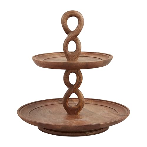 Mud Pie x 14" Dia Twisted Handle Tiered Server, Brown
