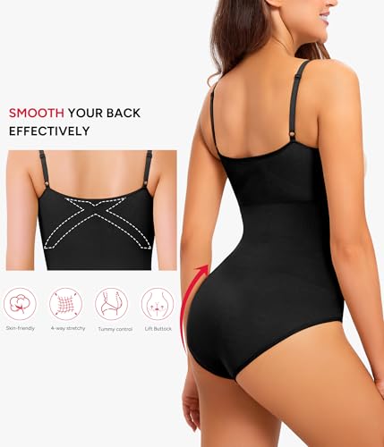 Image of Nebility Shapewear Bodysuits for Women - Tummy Control Square Neck Bodysuit Seamless Full Body Shaper Going Out Top