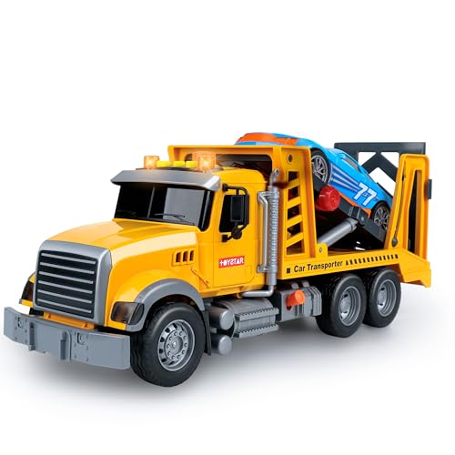 Image of Dwi Dowellin Toy Truck Transport Cars Carrier with Racing Car for Kids Toddlers,Birthday Gifts for Boy Toddler Child 3 4 5 6 Years Old