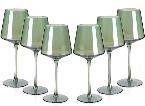 Green 6-Pack 18oz Square Wine Glasses with Tall Stems