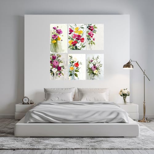 Image of SiddArtify Floral Wall Art Prints Set - Textured Flower Poster for Living Room Bedroom Office Decor - 8x12 inch Board Pack of 6