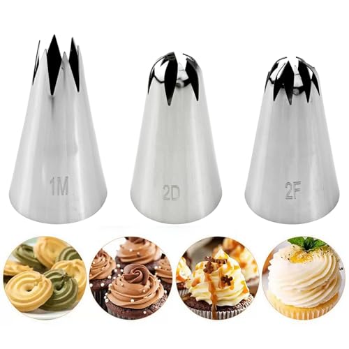 3 Pièces Grosse Douilles Pâtisserie, Douille de 1M 2D 2F Patisserie Professionnelle en Acier Inoxydable DIY, Outils de Décoration de Gâteaux, pour Gâteaux...
