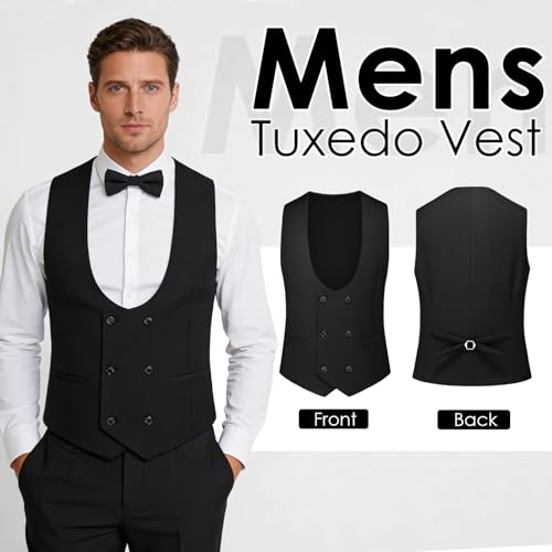 Black Tuxedo Suits for Men Solid 3 Piece Regular Fit Formal Set for Wedding Prom Shawl Lapels One Button Jacket Double Breasted Vest Pants Set XX-Large by Rogers & Morris - Image 4