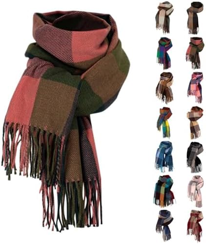 Christmas Plaid Scarf For Women Men Ultra-Soft Cashmere Feel Buffalo Plaid Tassels Shawls Winter Xmas Holiday Large Scarves