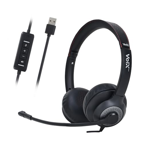 Image of Voix 940 Pro USB Wired On Ear Headphones with Mic, Noise Cancellation Headset Wired Headphones with Mic for Call Center, Office,Gaming PC & Online Classes (Black)