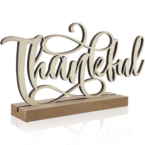 Thanksgiving Decorations Thankful Wooden Centerpiece Sign Thankful Sign for Fall Decorations Thanksgiving Wood Sign Tabletop for Thanksgiving Party Home Kitchen Shelf Table Decoration