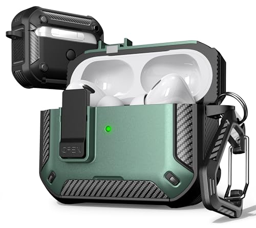 R-fun AirPods Pro 2�p�P�[�X �N���[�j���O�L�b�g�t�� �J�[�{���t�@�C�o�[�v�f �~���^���[�����h�~ �����|�b�v�A�b�v�J�o�[ �d�b�X�^���h �J���r�i�t�b�N�t���}�O�l�b�g�x�[�X AirPods Pro 2�Ή� �O���[��