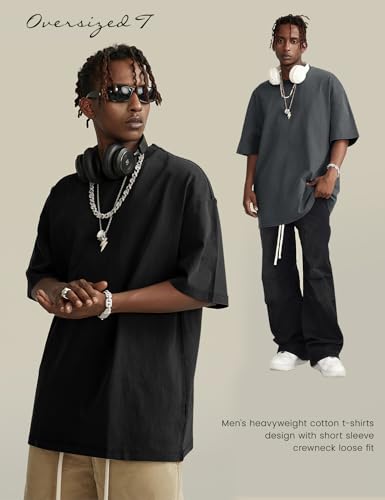 Image of Ogfao Mens Oversized T-Shirts Heavyweight Unisex Cotton T Shirts Baggy Loose Fit Basic Tees Plain Tshirts