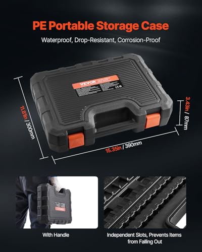 Image of VEVOR Bit Socket Set, 107-Piece SAE and Metric, Hex /Torx /External Torx /Tamper-Proof /Extra Long, S2 Alloy Steel and Cr-V Steel, 1 /4 in, 3 /8 in, and 1 /2 in Drives, with Enhanced Storage Case, Hand Use