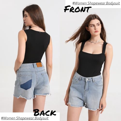 Everfion Body feminino modelador de gola quadrada sem mangas emagrecedor para controle de barriga, P