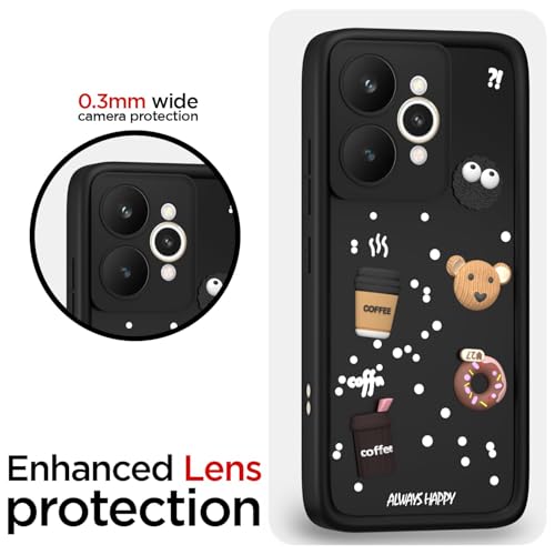 Image of Bintage Cute Fun Taddy| 3D Ball Bear| Donut| Coffee Rubber Case Full Body & Camera Protection Back Cover Compatible for Realme 15 5G - Black
