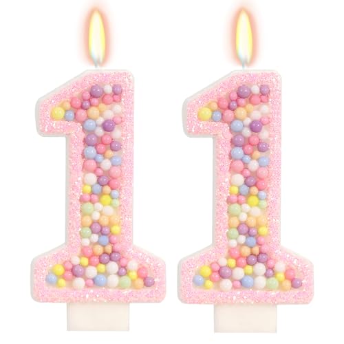 FAMGift Pink Birthday Candles - Number 11 Candle Colorful Macaron Candles 11 Birthday Decorations for Girls Sweet Cake Decorations Sweet Theme Party Supplies (Pink)