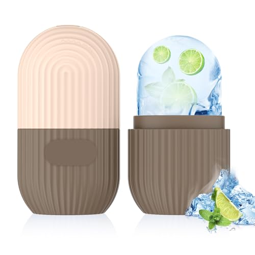 Ice Roller for Face and Eye, Silicone Ice Facial Roller Ice Holder, Face Ice Mold Skin Care, Face Icers Reusable Ice Cube Roller for Shrink Pores Anti Wrinkle Reduce Puffiness, Brown