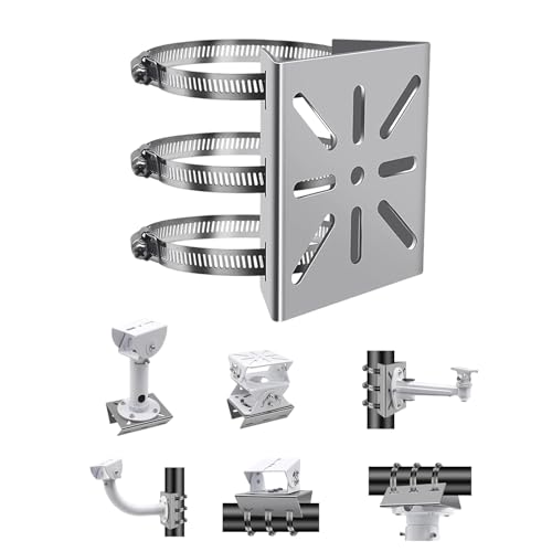 Universal Halterung, Metallmontage Halterung mit 3 Verstellbaren Schlaufen Rohrklemmen, Universelle vertikale Masthalterung für überwachungskamera und geeignet für CCTV Kameras Outdoor