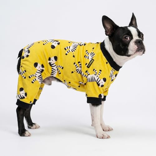 Image of Fitwarm Zebra Dog Fleece Pajamas, Funny Winter Clothes for Small Dogs Boy Girl, Cozy Pet Onesie, Yellow, Black, White, Medium