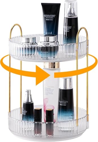 CESTATIVO Make Up Organizer, 360° Drehbar Kosmetik Organizer, Beauty Organizer, Hautpflege Organizer für Badezimmer (2 Schichten, Klar)