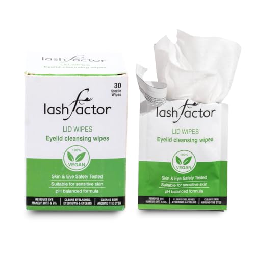 Lashfactor Eyelid Cleansing Wipes for Daily Eyelid Hygiene & Tired and Dry Eyes - Plant Based, Individually Wrapped Eyelash Wipes, Natural Makeup Remover - 30 Wipes (Pack of 1)