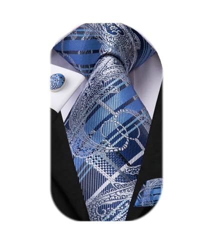 Image of Dubulle Mens Paisley Floral Silk Tie for Men Striped Necktie and Pocket Square Cufflinks Set Wedding Business