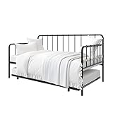 LikeHome Aaron Twin Size Daybed and Twin Size Trundle Metal Bed Frame, Small Space Living, Black