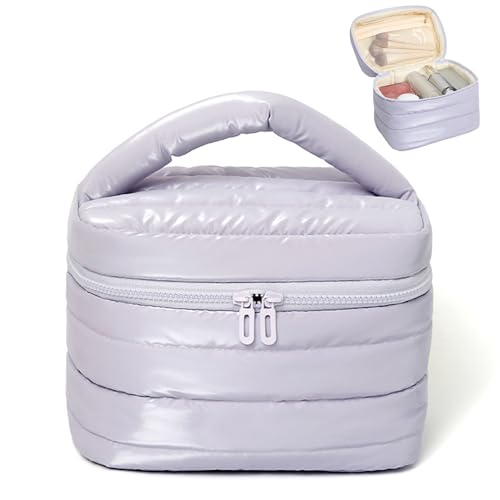 Trousse de toilette de voyage matelassée et étui cosmétique doux violet pour femme