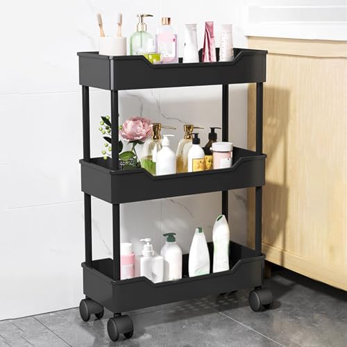 Pyrosun 3-Tier Kunststoff Badrollwagen Schwarz