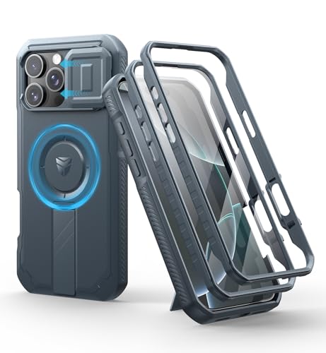Image of Dexnor for iPhone 16 Pro Max Case with Slide Camera Cover&Adjustable Kickstand&Built-in Screen Protector,Compatible Wireless Charging Shockproof Cases Heavy-Duty Mangetic Protective Cover,Navy Blue