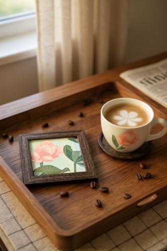 Image of Coaster | Wooden Square Shaped Frame | Stylish Ethnic Tabletop Design | Ideal for Home & Office | Perfect for Tea Cups, Coffee Mugs & Glasses (Lotus, Set of 2)