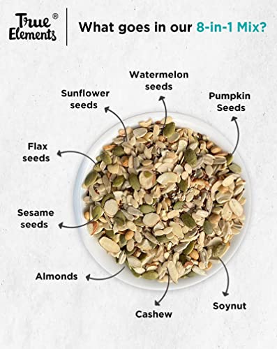 Image of True Elements 8 in 1 Mix Seeds 125g - Seeds for Eating | Diet Snacks | Seed Mix for Eating | Roasted Seed - Watermelon, Pumpkin, Sunflower, Flax, Sesame and Almonds, Cashews, Soynuts