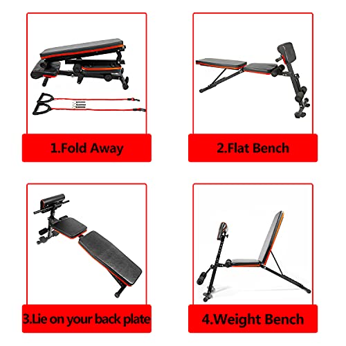 Weight Bench Adjustable, Workout Exercise Equipment for Home Gym, Utility Weight Bench for Full Body Workout, Incline Extension AB Bench for Strength Training Equipment