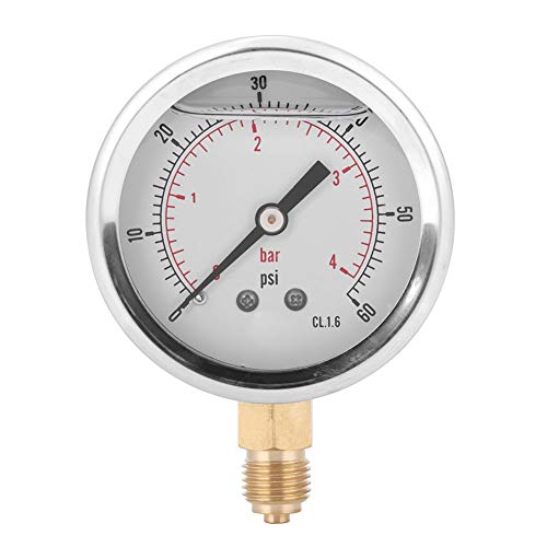 Adfaga Pressure Oil Filled Radial 1/4BSP Manometer for Machinery Industry Stainless Steel Brass 68mm 0 4bar 0 60psi