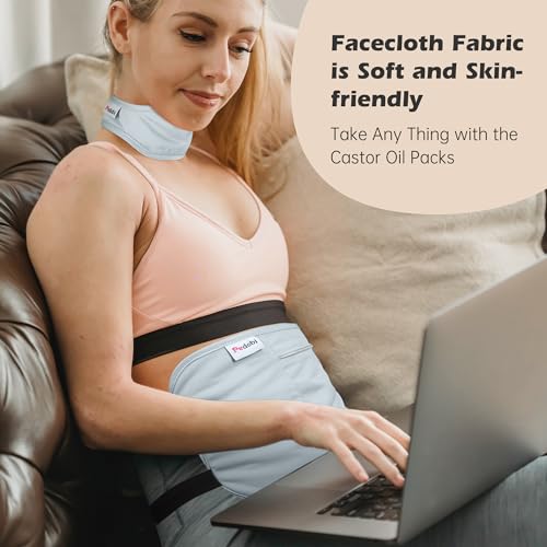 Image of Castor Oil Pack Wrap Reusable Organic Castor Oil Pack for Liver Detox, Less Mess, Elastic Strap Soft Cotton Anti Oil Leak(Oil Not Include)