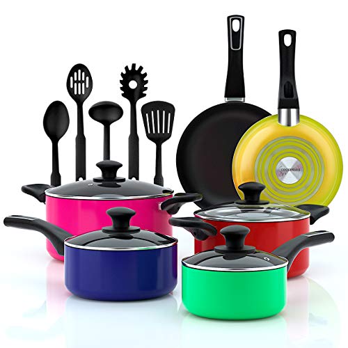 COOPER PAN 15 Piece Cookware Set, Heavy Duty and Durable, Triple Layered Non-Stick, Even Heat Distribution, Heat Resistant Handles, Warp Resistant Cookware, Set Includes 5 Nylon Utensils