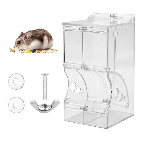 Comedero Automático Transparente para Hámster, Ardillas, Cobayas, Erizos, Pájaros y Mini Erizos, Dispensador de Alimentos para Mascotas, Ideal para Viajes y Varios Animales Domésticos