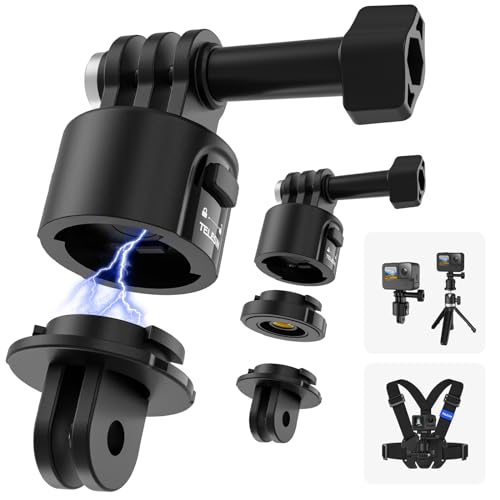 TELESIN° Adaptador de Montaje con Liberación Rápida, Accesorio de Trípode de Cámara Interfaz 1/4 para GoPro Hero 13 12 11 10 9 8 7 Insta360 dji Action Osmo Pocket Selfie Stick Mochila Pecho Cuello