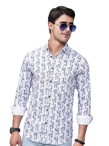 Image of Majestic Man Custom Geometric Printed Pure Cotton Slim Fit Casual Shirt