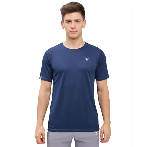 Image of TECHNOSPORT Men's Slim Fit Polyester Activewear Sports T-Shirt with Moisture-Wicking Comfort for Workout, Running & Gym