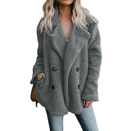 Womens Sherpa Fleece Coats Open Front Button Coat Casual Fuzzy Teddy Bear Coat Oversized Warm Winter Outerwear
