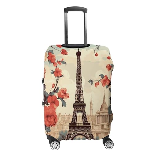 Paris Vintage Floral Luggage Cover, Washable Elastic Suitcase Cover Protector Fit 18-32 Inch Luggage4