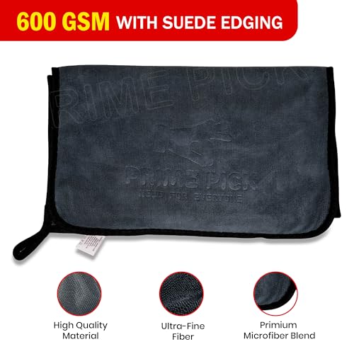Image of Prime Pick Microfiber Cleaning Cloth Super Absorbent Double Sided Extra Large Car Bike Detailing Drying Polishing Towel Lint Free Scratch Free Reusable Cleaning Cloth Grey 90 x 60 cm 600 GSM