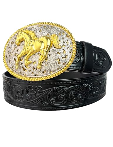 TOPACC Western Belts for Women Men Cowgirl Cowboy Embossed Engraved Tooled Leather Belt Rodeo Country Jeans